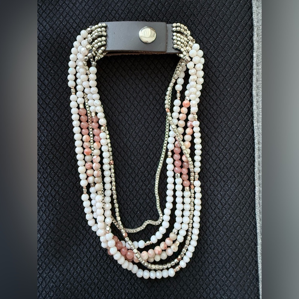 Multi-Strand Boho Artisan Beaded Choker with Leather Snap Closure